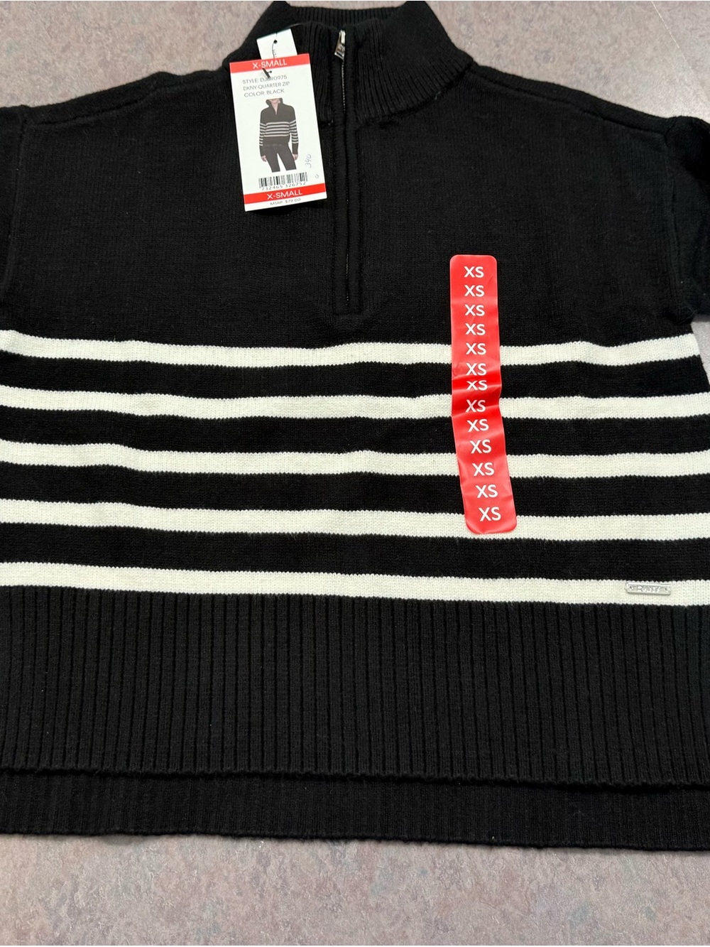 Women’s Black and White Striped Half-Zip Sweater